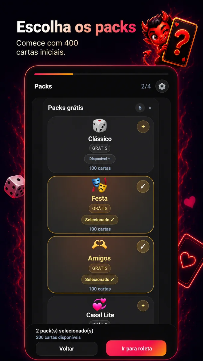 Escolha os packs — Verdade ou Desafio