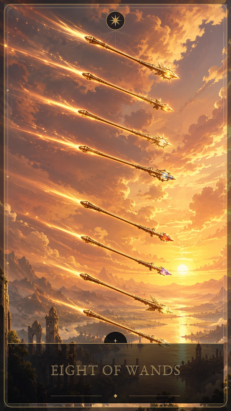 Eight of Wands — canonical Lúmina tarot card