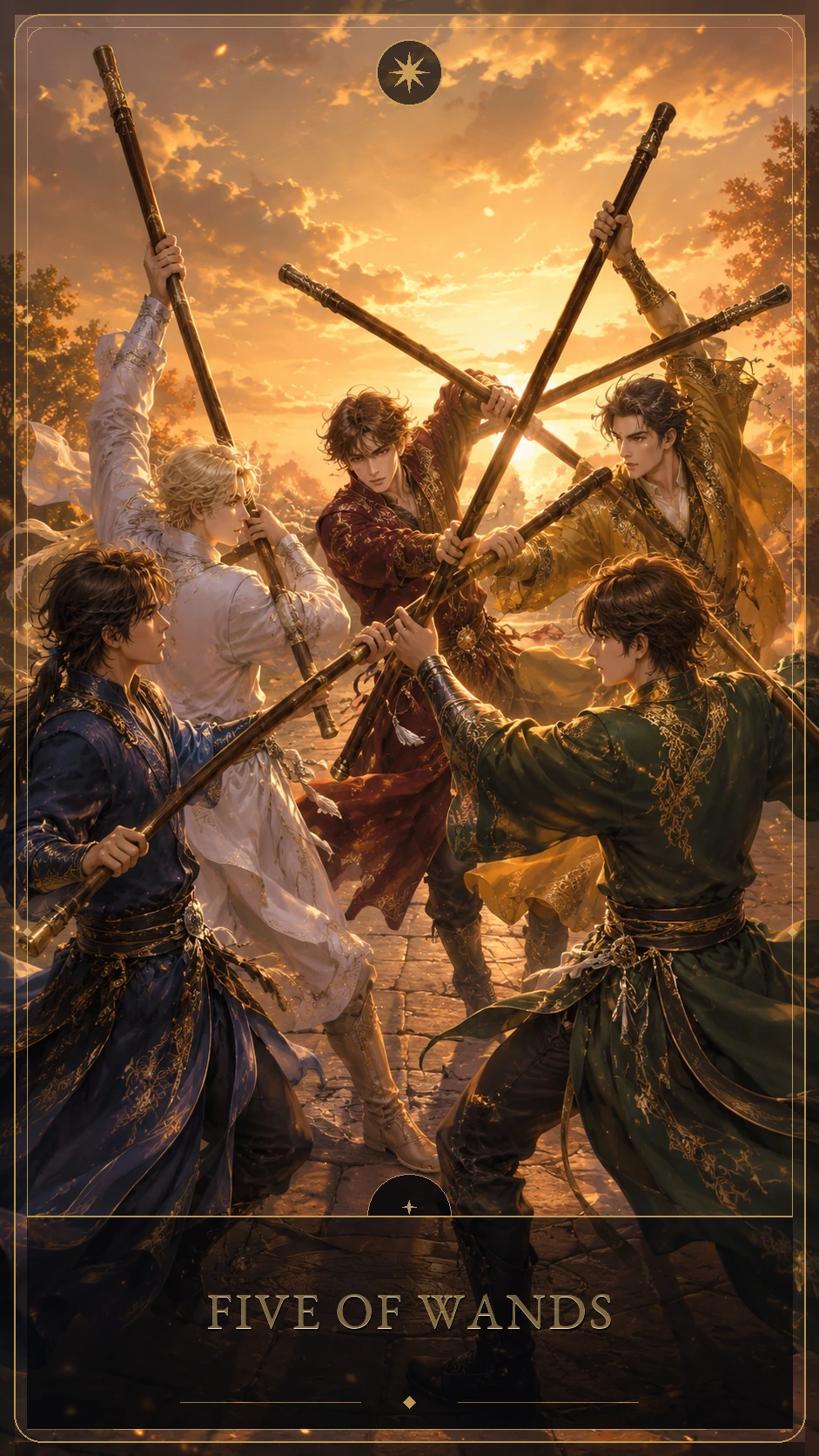 Five of Wands — canonical Lúmina tarot card