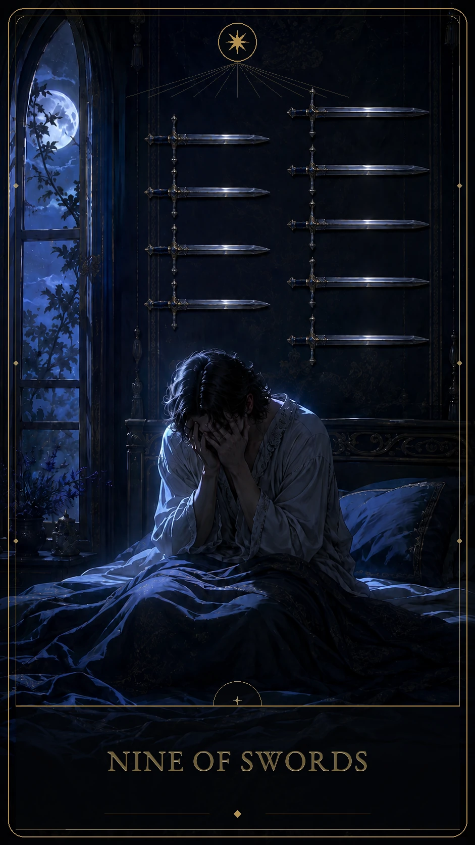 Nine of Swords — canonical Lúmina tarot card