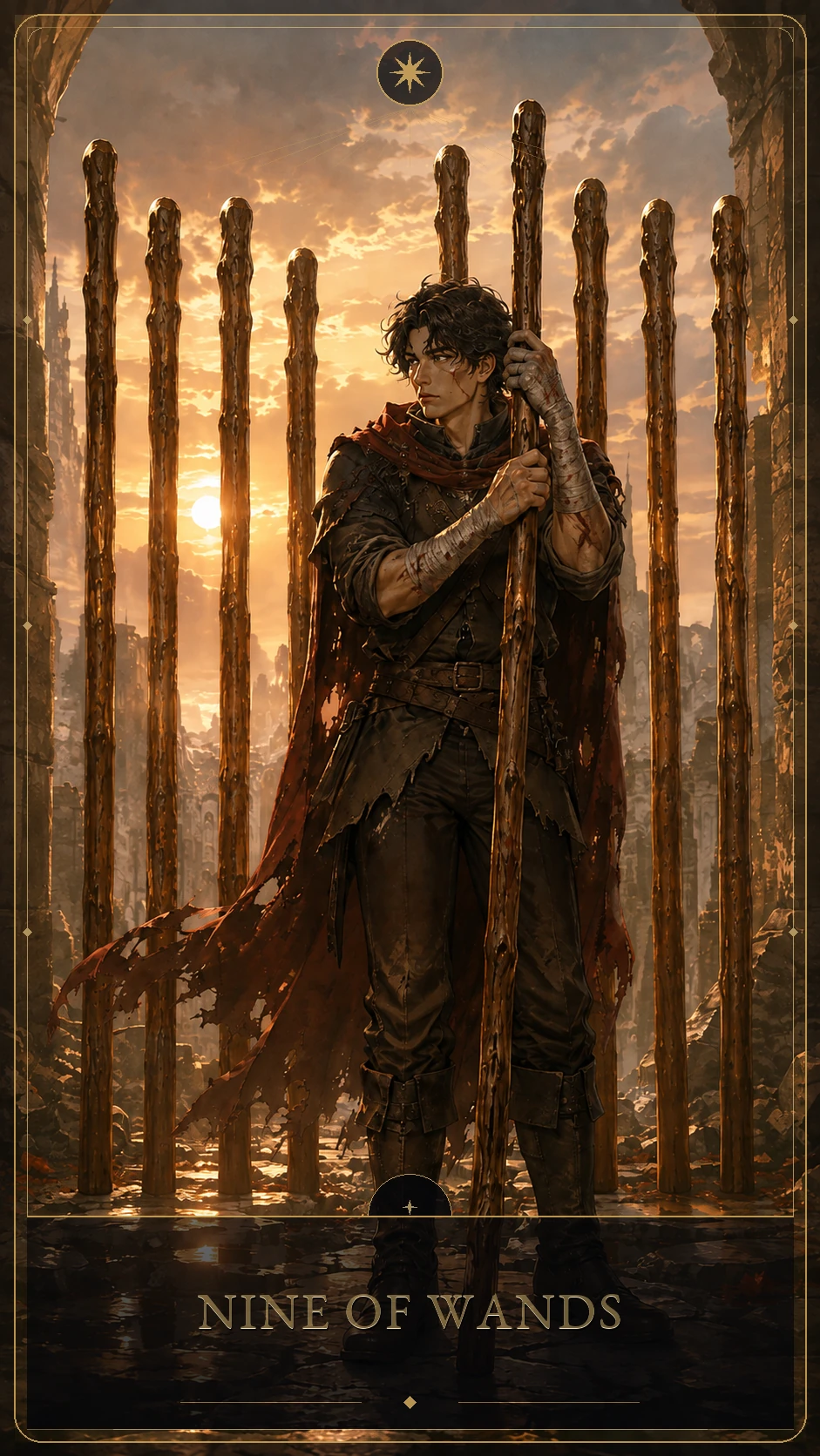 Nine of Wands — canonical Lúmina tarot card
