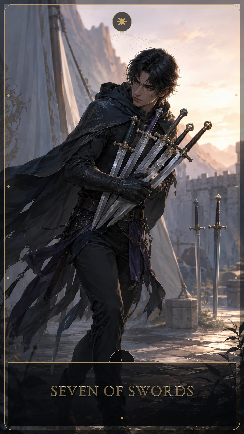 Seven of Swords — canonical Lúmina tarot card