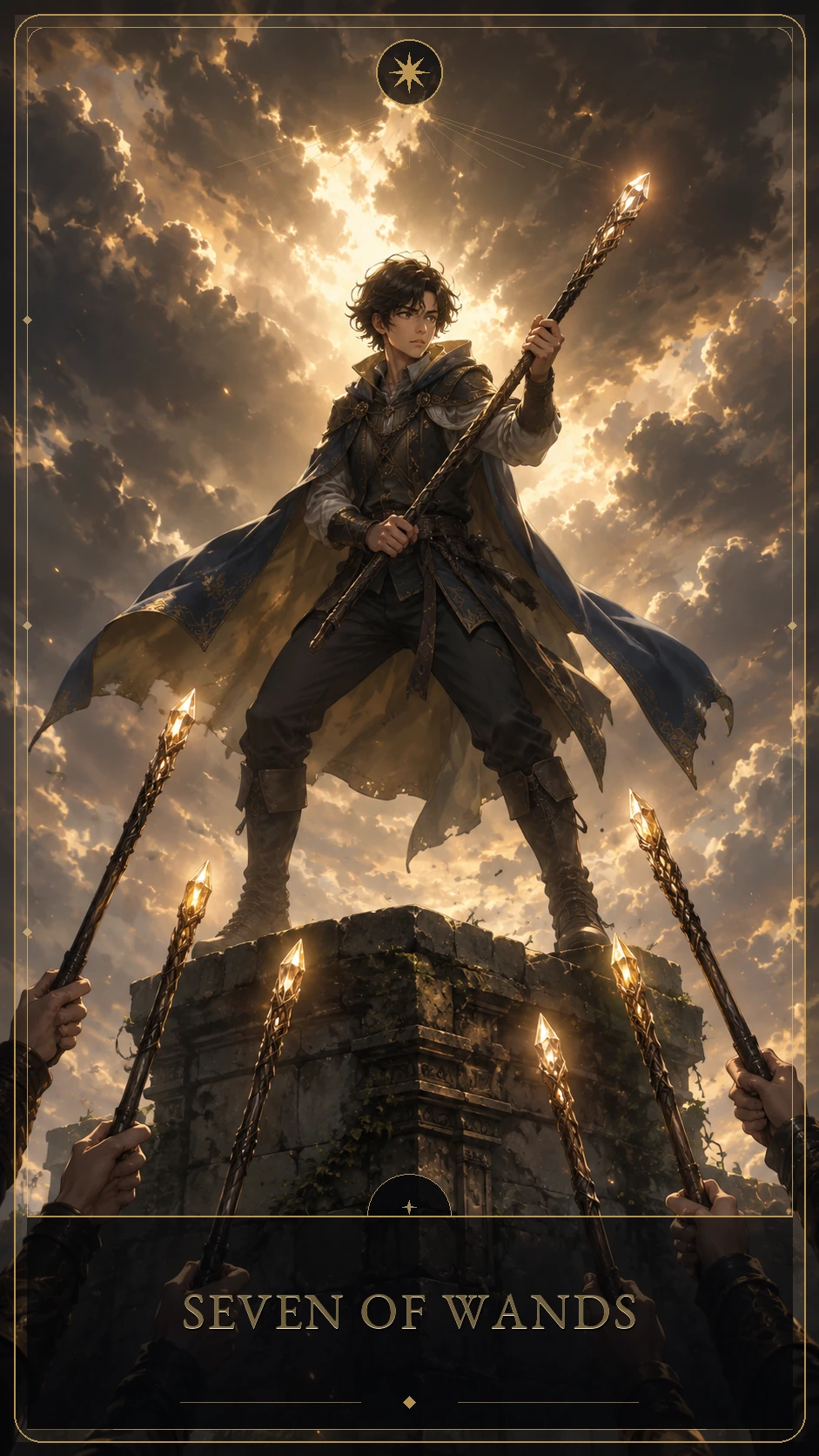 Seven of Wands — canonical Lúmina tarot card