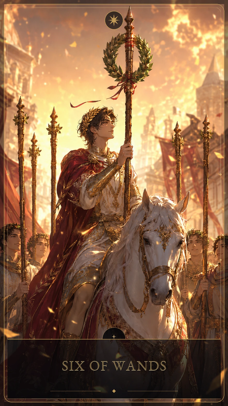 Six of Wands — canonical Lúmina tarot card
