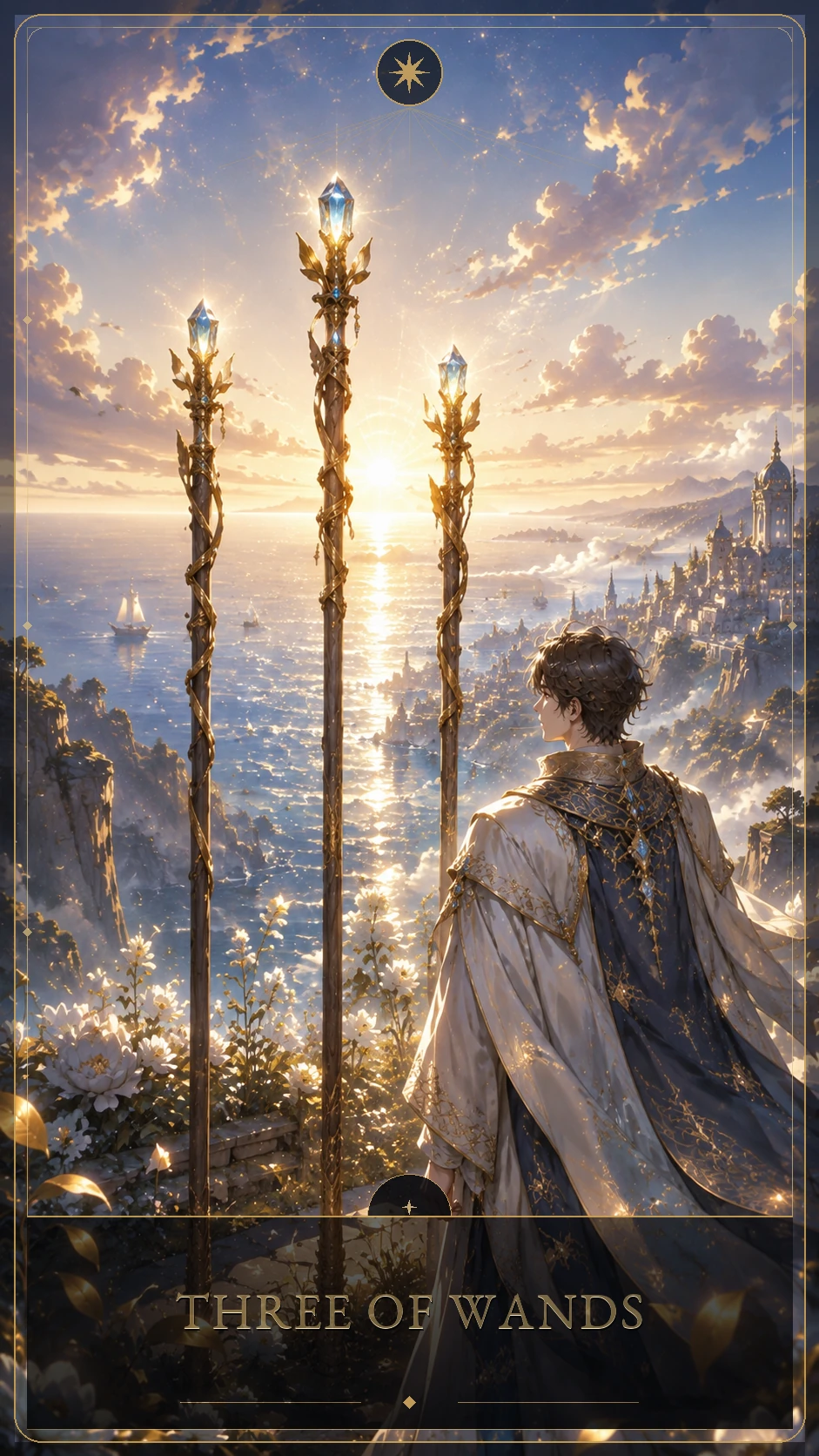 Three of Wands — canonical Lúmina tarot card